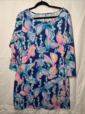 Lilly Pulitzer Navy Multicolor Mermaid-Print Long Sleeve Tunic Dress